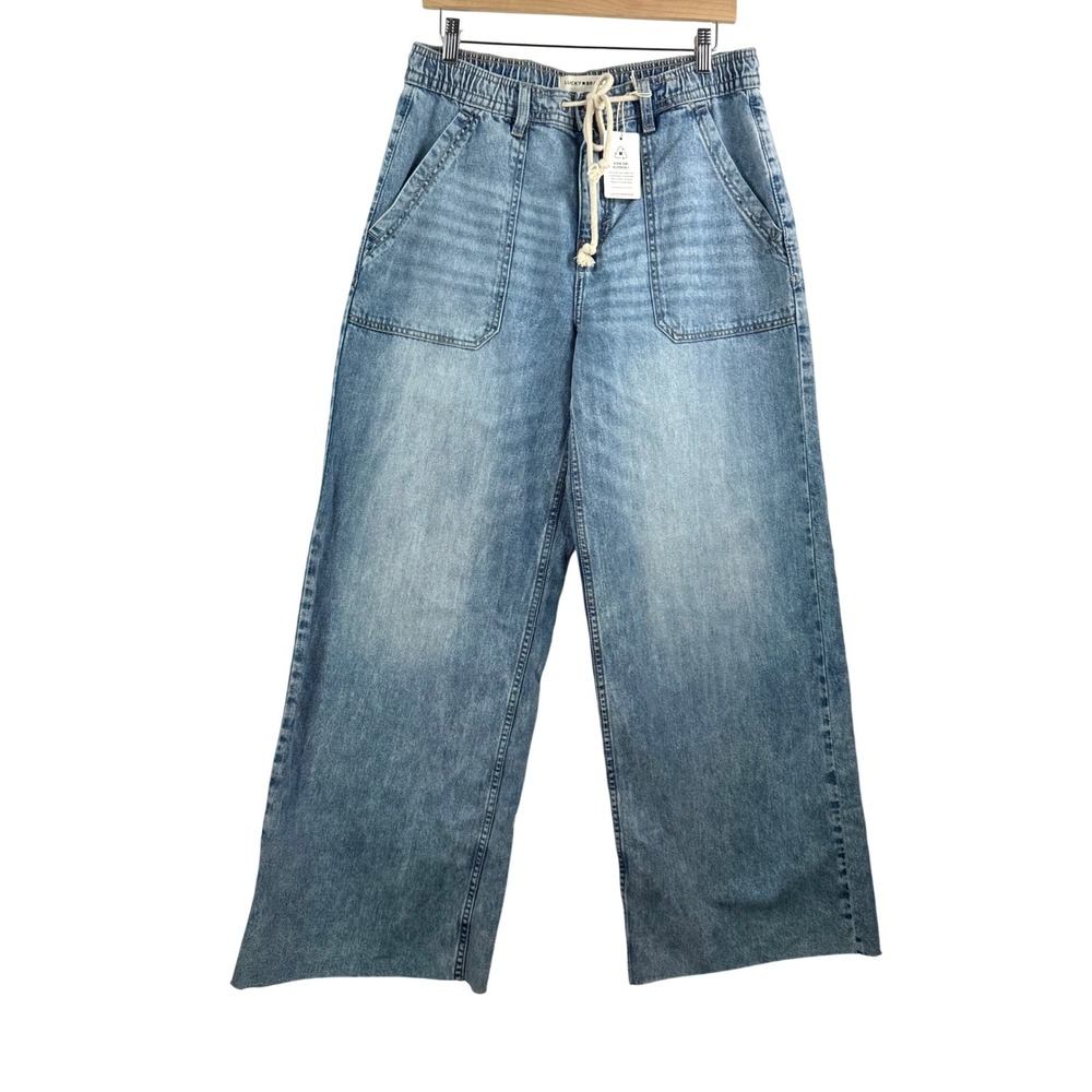 Lucky Brand Wide Leg jeans sz M Blue Drawstring Elastic Waist 90s utility